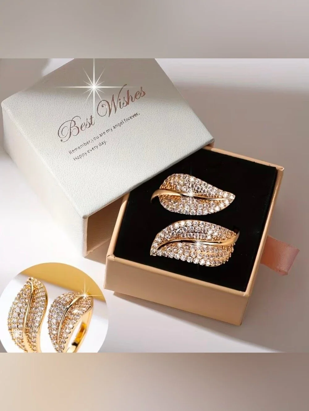 $8 Each Or Bundle 5/$20 Gold Crystal Leaf Adjustable Wrap Ring- No Box